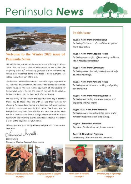 Peninsula Care Homes December Newsletter 2023 | Peninsula Care Homes